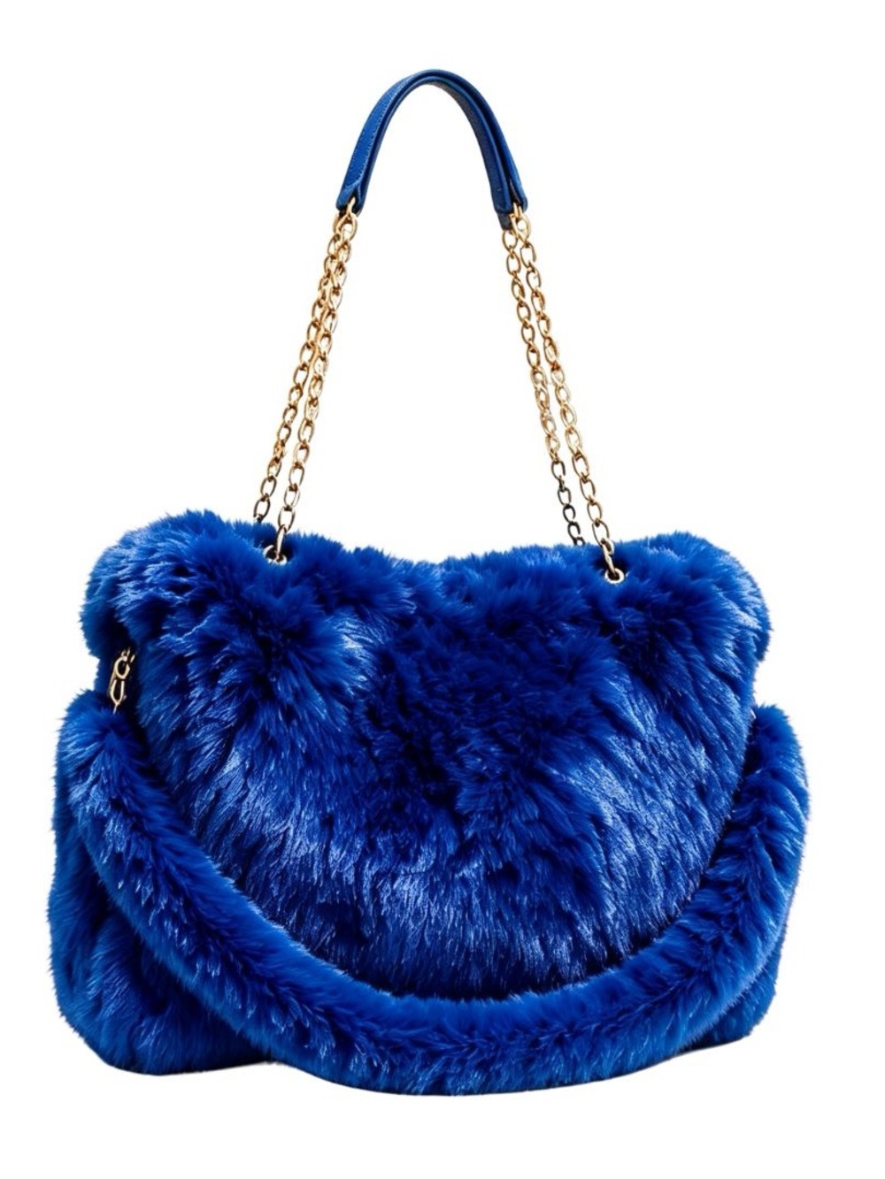 NEW RELEASE! Plush Faux Fur Blue Shoulder Bag with Gold Chain
